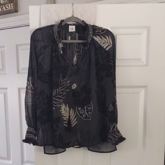 cabi Tops - cabi #5597 Aloha Peasant Blouse. Black Gray. Size Small. Sheer Floral Print